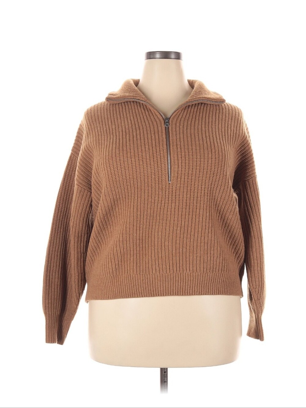 Everlane Ribbed Half-Zip Turtleneck Sweater in Camel Brown